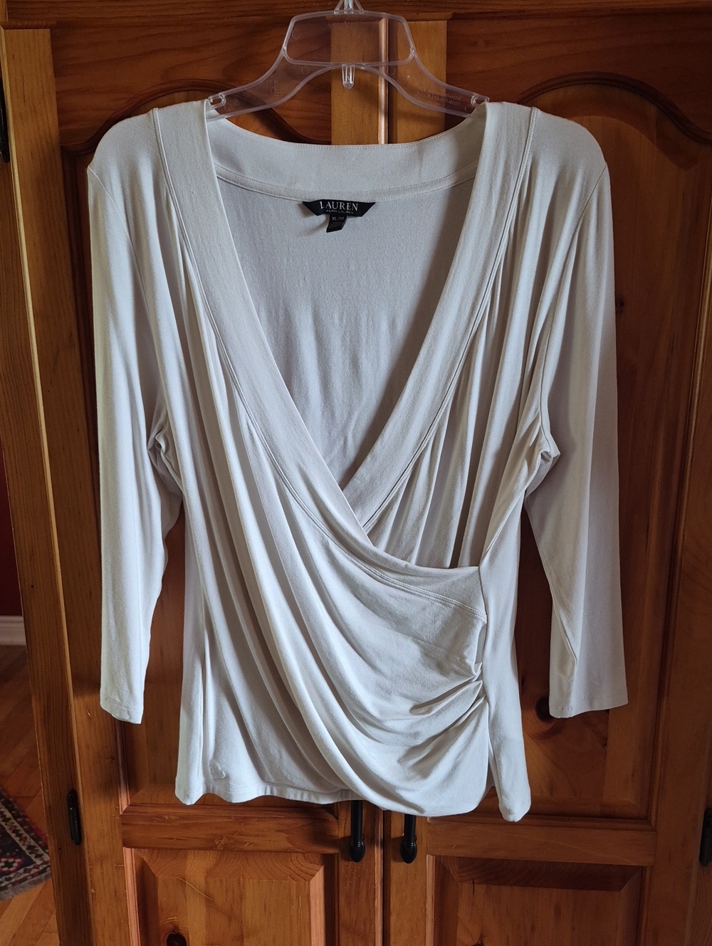 Lauren Ralph Lauren Off-White Draped Wrap Front Long Sleeve Top